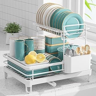 Dish Drying Rack - X-Large Stainless Steel Dish Rack for Kitchen Counter, Kitchen Organizers and Storage for Dishes, Bowls, Cutlery, White