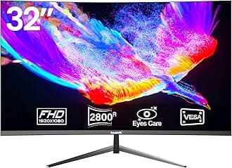 Gawfolk 32 Inch Curved Computer Monitor, Ultra-Thin Zero Frame, 75Hz Full HD 1440p Desktop Monitor, HDMI/VGA, Home Office Business PC Monitor