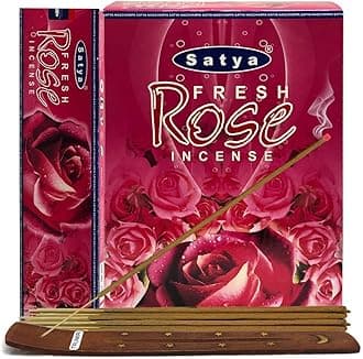 Fresh Rose Incense Sticks and Incense Stick Holder Bundle Insence Insense Satya