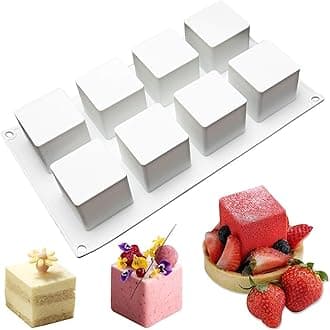 OCPO Kitchen Silicone Molds for Baking 3D Shape Mousse Cake Molds 3D Square-8 Cavity White SSM