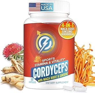 Cordyceps Mushroom Capsules - Immune & Energy Support Supplement with Cordyceps Militaris, Maca Root, Ginseng, Rhodiola, Mushroom Supplement for Endurance, Stamina, Athletic Performance, 60 Capsules