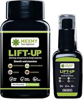 Mexmy New Lift-up Combo (Massage Oil & Capsule) | Massage Oil For Men's 50 Ml & Capsule 60 Pics