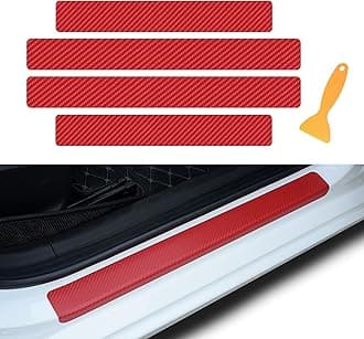 4PCS Car Door Sill Protector, Car Door Edge Guards, Carbon Fiber Leather Front/Rear Door Sill Sticker, Universal Car Exterior Accessories Anti-Scratch Threshold Cover Strips for Most Vehicles