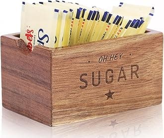 Sugar Packet Holder For Coffee Bar, Acacia Wood Sugar Packets Caddy, Farmhouse Sugar Cube Holder, Small Sugar Container Tea Bag Organizer for Table, Office,Hotel, Restaurant