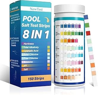 Pool Salt Test Strips: 150CT 8 in 1 Professional Pool Test Strips for Salt Water Pool & Hot Tub & Spa & Swimming Inground Pools - Quick Accurate Results Saltwater Pool Testing Kit (150)
