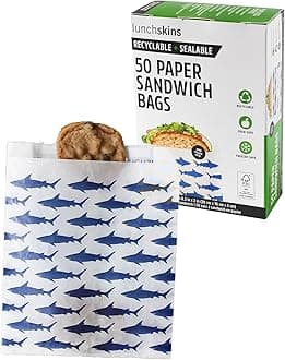 Lunchskins Recyclable + Sealable Paper Sandwich & Snack Bags, Shark, 50 Ct