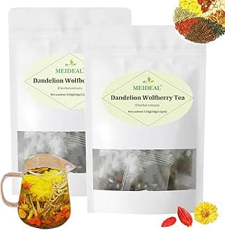 Dandelion Wolfberry Tea, 8 Natural Herbal Ingredients Blend, Dandelion Teabag Organic, Natural Chinese Wolfberry Tea Bags, Chrysanthemunn Cassia Seed (2 Bags 24 Pcs)