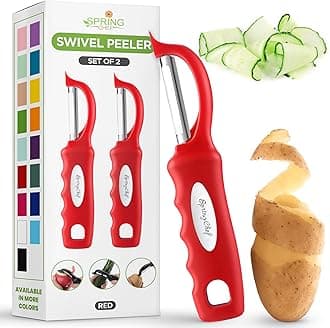 Spring Chef Professional Red Swivel Vegetable Peeler for Kitchen, Stainless Steel Potato Peelers with Soft Grip Handle, Perfect for Peeling Apple, Veggie, Fruit, Carrot, Dishwasher Safe - Set of 2