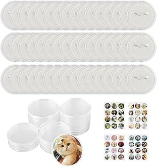 48 Pack 2 Inch Clear Button Pins,Acrylic Button Pin,Blank Button Pins Bulk with 48 Pcs Button Parts Pictures for Make Your Own Buttons Badge Maker DIY Christmas Crafts Supplies
