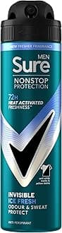Men Nonstop Protection Invisible Ice Fresh Anti-Perspirant Aerosol Men's Deodorant Spray with Body Heat Activated technology that leaves no marks for 72 hour odour and sweat protection 150 ml