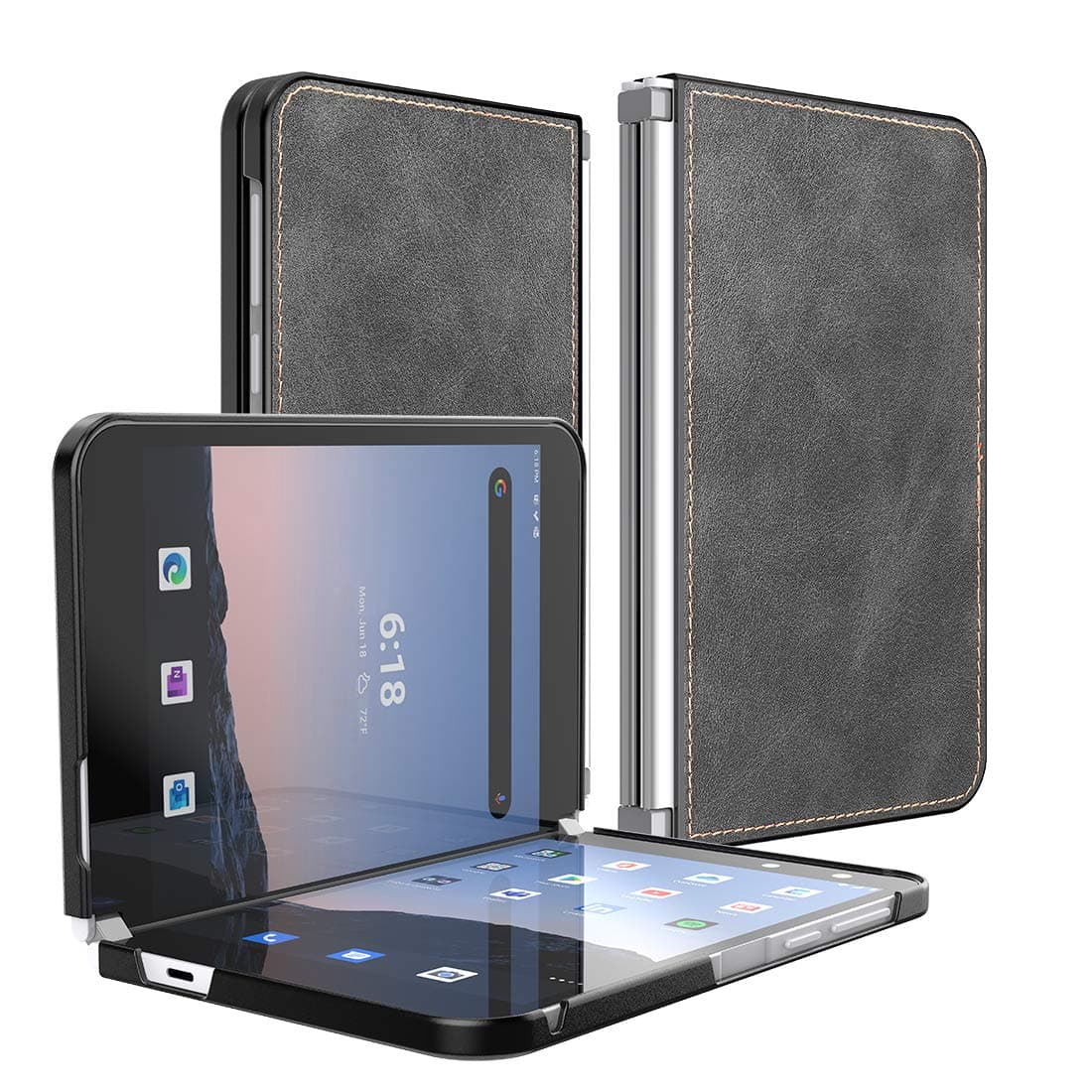 Leather Slim Case for Microsoft Surface Duo Case 2020, Lightweight Folio Thin PU Leather Cover Durable Protective Bumper Shockproof Defender Shell for Microsoft Surface Duo 8.1" 2020 - Black