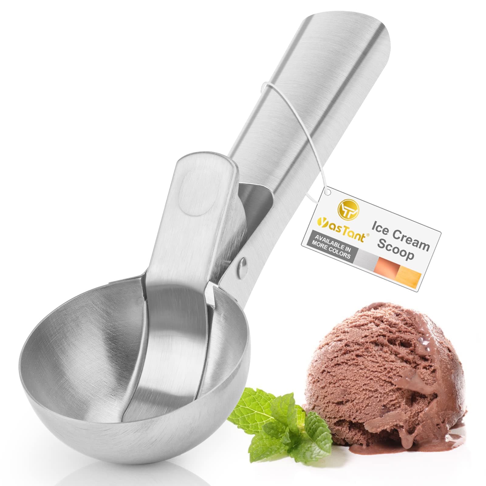 Premium Ice Cream Scoop with Trigger Ice Cream Scooper Stainless Steel, Heavy Duty Metal Icecream Scoop Spoon Dishwasher Safe, Perfect for Frozen Yogurt, Gelatos, Sundaes, Large Silver