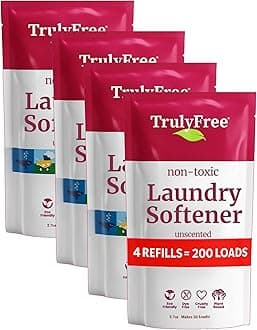 Natural Fabric Softener | Non-Toxic for Babies & Kids Sensitive Skin | Plant-Based Laundry Softening Conditioner | Safe, Gentle & Chemical-Free | Unscented | 4 Pack Refill