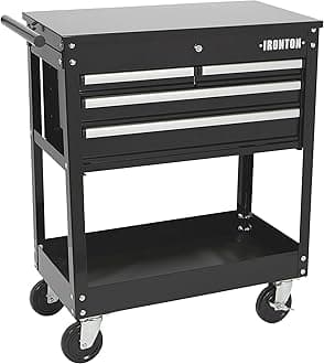 Ironton Mobile Tool Chest, Slide Top Tool Cart Made of Rust-Resistant Powder-Coat Finish, Mobile with Fully Opening Lid, Four Locking Drawers, Rolling Tool Carts Tool Cart with Drawers
