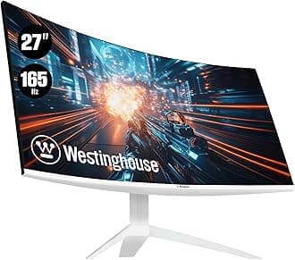 Westinghouse 27 Inch Curved Full HD White Gaming Monitor, 165Hz, AMD FreeSync Support, Low Motion Blur, 1500R Curve, 1920 x 1080, for PC Games with Built in Speakers, DisplayPort, 2X HDMI
