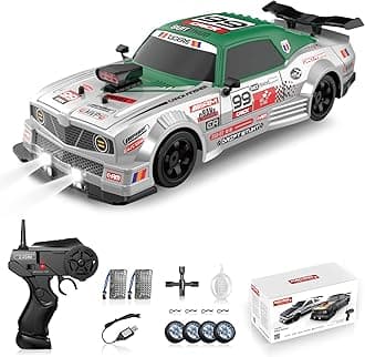 RC Drift Car 2.4GHz 1:16 Scale 4WD High Speed Remote Control Cars Vehicle with LED Lights Two Batteries and High-Speed Tires Racing Sport Toy Cars for Adults Boys Girls Kids Gift
