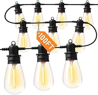 100FT LED Outdoor String Lights with 30 Edison Shatterproof IP65 Waterproof Bulbs, 2700K Dimmable Commercial Grade Patio Lights, Heavy Duty Outside Hanging Light for Garden Porch Deck Decor