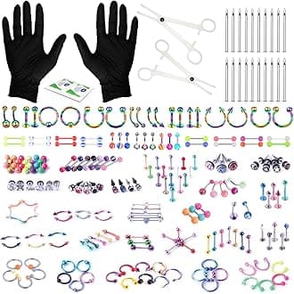 BodyJ4You 156PC Body Piercing Kit - 14G 16G 18G 20G - Belly Ring Nose Septum Tragus Ear Cartilage Industrial - Horseshoe Ring Hoop Barbell Stud Spike - Random Mix Jewelry