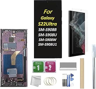 Galaxy S22 Ultra LCD Screen with Frame Replacement for Samsung Galaxy S22 Ultra SM-S908B SM-S908U1, SM-S908W LCD Screen Display Touch Digitizer with Frame+Tool (Burgundy)