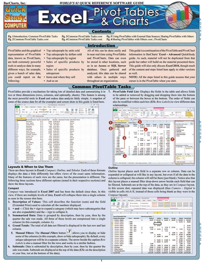 Excel: Pivot Tables & Charts: QuickStudy Laminated Reference Guide