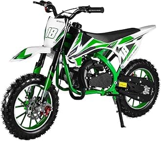 50cc Dirt Bike,2-Stroke Kid Dirt Bike,Dirt Bikes for Kids 8-14,Off Road Gas Power Mini Pocket Motorcycle with Front Rear Disc Brakes,Mini Dirt Scooter Bike with Speeds up to 40 MPH Green 1
