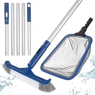 Pool Cleaning Kit, 14.5'' Pool Brush Head & Ultra Fine Mesh Pool Skimmer Net with Pole, Aluminum Frame Pool Net Skimmer & Pool Brush with Pole,Pool Net & Pool Brushes for Cleaning Pool Walls with Pole