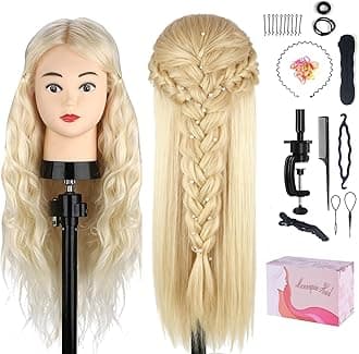 Beauty Star Mannequin Head with 80% Real Human Hair, Doll Head for Hair Styling, Cosmetology Training Manikin Practice Head with Clamp Stand and Braiding Kit (Suitable for Straightening, Curling)
