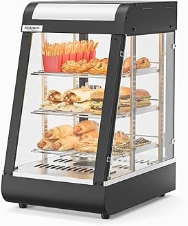 ROVSUN 15" Commercial Food Warmer Display Pizza Warmer, 3-Tier Electric Countertop Food Warmer w/LED Lighting Adjustable Removable Shelves Glass Door, Pretzel Warmer for Buffet Restaurant, 1000W