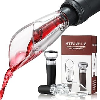 Wine Aerator Pourer Spout and Wine Stopper Vacuum Pump, Wine Decanter with Aerator Improved Flavor Enhanced Bouquet Bubbles, Wine Gift Accessories Bottle Corks Saver Sealer No Drip No Spill