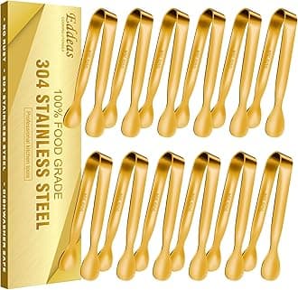 12 PCS Small Serving Tongs, 4.3" Mini Gold Tongs, Gold Kitchen Tongs for Serving Food, Coffee Bar, Tea Party, Desserts Party and Ice Bucket