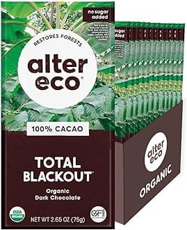 Dark Chocolate Bars | Pure Dark Cocoa, Fair Trade, Organic, Non-GMO, Gluten Free (12-Pack Total Blackout)