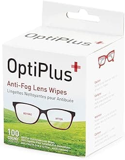 OptiPlus Anti Fog Pre-Moistened Cleaning Wipes for Glasses, Screens, Lenses - Quick-Dry, Scratch-Free, 100 Count