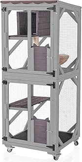 Aivituvin Cat Catio Outdoor Cat House Movable Large Enclosures on Exercise Wheels Kitty Cage with Upgraded Resting Box,Waterproof Cover