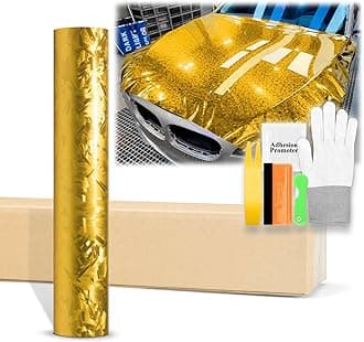 36"x60" (3FTx5FT) Gloss Gold 24K Chopped Forged Carbon Fiber Textured Vinyl Wrap Auto Car Sticker Decal Sticker Film Sheet Bubble Free Air Release Technology with Tool Kit