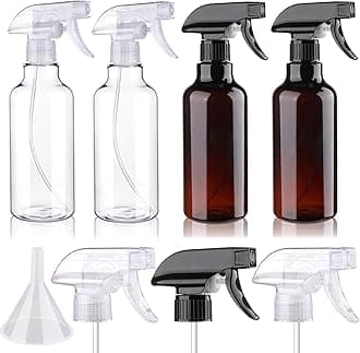 Plastic Spray Bottle 16.9oz Empty Spray Bottles Refillable Container Trigger Sprayer for Cleaning Solutions, Water, Plants, Pet, Essential Oils, Hair, 2 Pack (2Clear+2Amber)