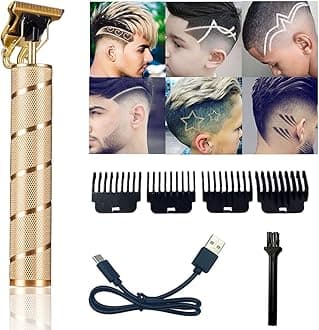 Pro T Outline Clippers Trimmer, Goldseaside Electric Pro Li Outline Trimmer T Blade Trimmer Grooming Cordless Rechargeable,Professional 0mm Baldheaded Zero Gapped Trimmer Hair Clipper for Men(Gold)