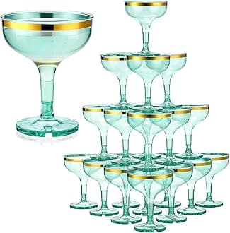 Zopeal 30 Pcs Sage Green Champagne Glasses 5 oz Plastic Champagne Tower Disposable Martini Glasses Stackable Stemmed Margarita Coupe for Wedding Birthday Halloween Party Bar