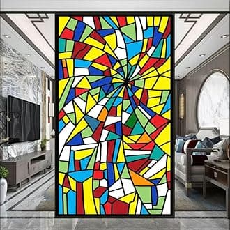 Stained Glass-Church Style Decorative Privacy Window Film Glue Free Static Cling Decals Heat Control Glass Sticker for Home Office W19.7 x H59.1(50x150cm)