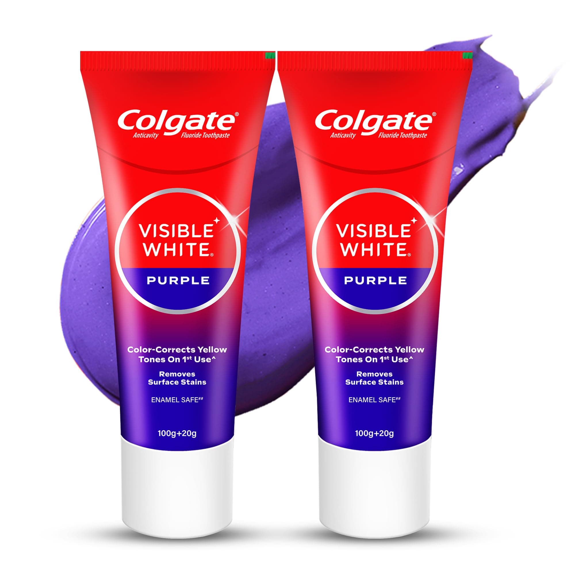 Colgate Visible White Purple Toothpaste for Teeth Whitening, Helps Remove Surface Stains, Whitens Yellow Teeth, Enamel-Safe for Daily Use (Combo Pack, 200g + 40g)