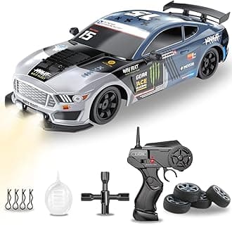 RC Drift Car 1/16 2.4GHz 4WD Remote Control Sport Racing On-Road Vehicle with LED Light, Batteries and Drift Tires (Silver)
