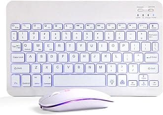 Bluetooth Keyboard and Mouse Combo for iPad - Rechargeable Wireless Keyboard & Mouse with 7-Color Backlit Compatible with iPad 9th/8th Gen, iPad Pro/Air/Mini, iPhone14/13/12 Pro, White
