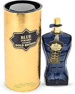 Blue For Men Gold Sensual Woody Fragrance for Men | Long Lasting Cologne Aromatic Scent, Eau de Parfum Natural Spray - Great Holiday Gift, 3.4 Fl Oz/100 Ml