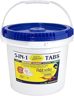 Robelle 25-Pounds Premium 5-in-1 Multi-Purpose Tabs, Chlorine Tablets 3 Inch, Sanitizer, Clarifier, Stain Inhibitor, Algae Control, Descaler, Sunlight Protector All in One, Made in USA