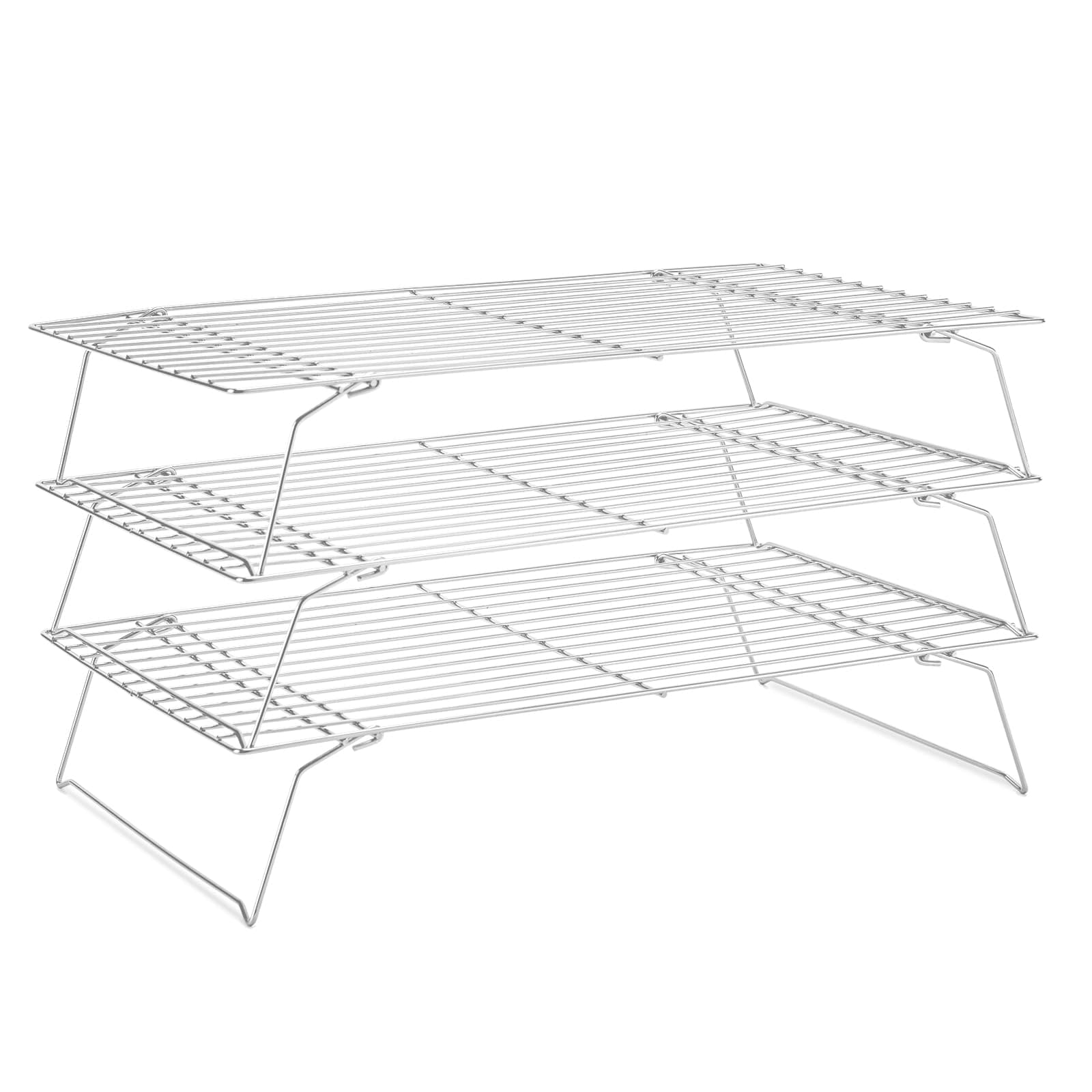 Cooling Rack for Baking 3 Tiers, 16" x 10" Cookie Cooling Wire Rack Stackable Collapsible Nonstick, Stainless Steel Baking Cooking Cooling Racks with Optimum Air Flow, Silver