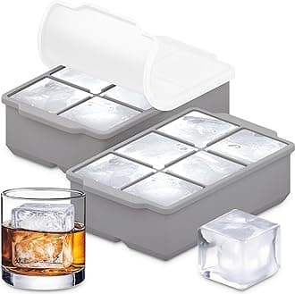 KitchFort Large Silicone Ice Cube Tray (2-Pack), Easy Release 2" Big Ice Cubes - Cocktail, Whiskey Ice Cubes Mold - BPA Free Ice Cube Trays for Freezer - Ice Tray With Stackable Lid - Gray