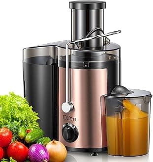 QCen Juicer Machine, 500W Centrifugal Juicer Extractor with Wide Mouth 3” Feed Chute for Fruit Vegetable, Easy to Clean, Stainless Steel, BPA-free (Rose Gold)