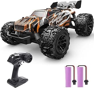 RC Car, Remote Control Monster Truck W/ 2 Batteries for 40 Min Play, All-Terrain 2.4GHz RTR Rock Crawler Toy Gift for Boys Girls Kids Beginners Orange