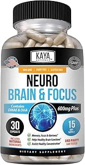 Kaya Naturals - Neuro Brain for Memory & Focus - Nootropic Energy Capsule - Nootropic Brain Support Supplement - Focus & Concentration & Learning Accuracy - Cognitive Function - 30 Count