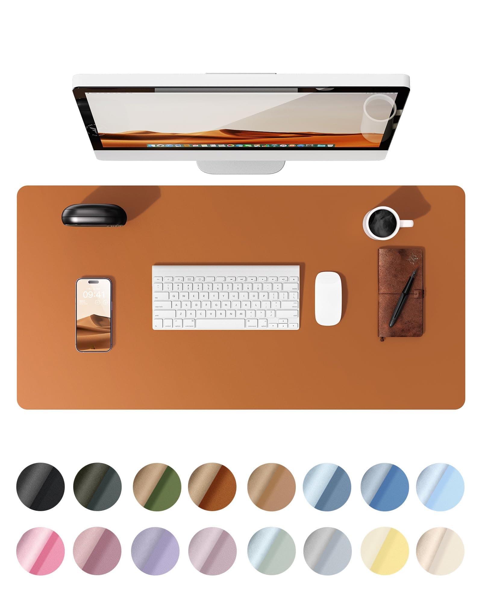 YSAGi Leather Desk Pad Protector Office Desk Mat Large Mouse Pad Non-Slip PU Leather Desk Blotter Laptop Desk Pad Waterproof Desk Writing Pad for Office and Home (Brown, 35.4"x17")