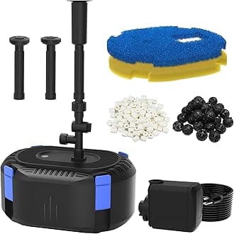 AquaMiracle All-in-One Koi Pond Filters for Outdoor Ponds 350-500 Gal, Pond Fountain Pump with 3 Spray Patterns, Fountain Kit with 550GPH Water Pump for Garden, Water Feature, Bird Baths